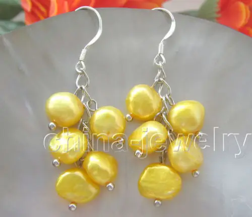 Оптовая цена 16new ^^^^ красивые серьги с золотым пресноводным жемчугом барокко 8-9 мм