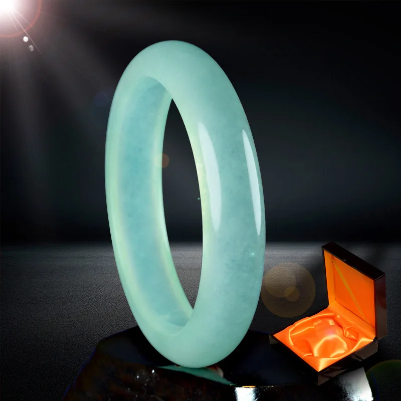 Certificate bangles jade jewelry NATURE BEAUTIFUL Women Sweet white charm Silk Green bangle bracelet luck 58-64MM with box | Украшения и
