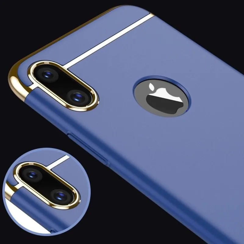 Глянцевый Гальванизированный пластиковый чехол для телефона iPhone XS X 8 7 6 6s Plus 3 в 1