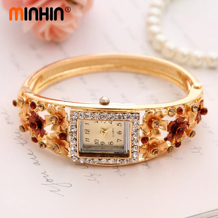 Женские наручные часы MINHIN 5 цветов золотистого цвета с цветком кварцевые часы|watch