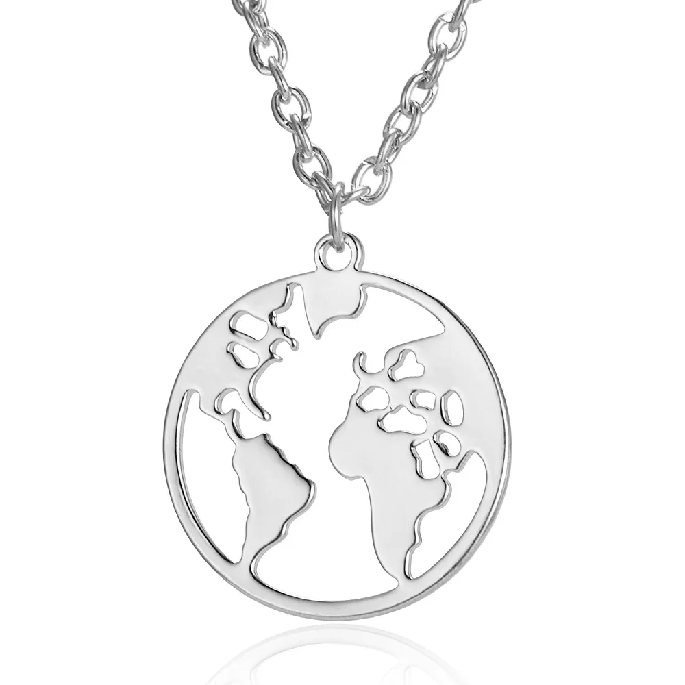 Silver Rinhoo 1 шт. цинковый сплав 3 цвета полые сердце Глобус кулон с картой мира ожерелье подарок для лучшего друга модные украшения подарок - Окраска металла: Silver