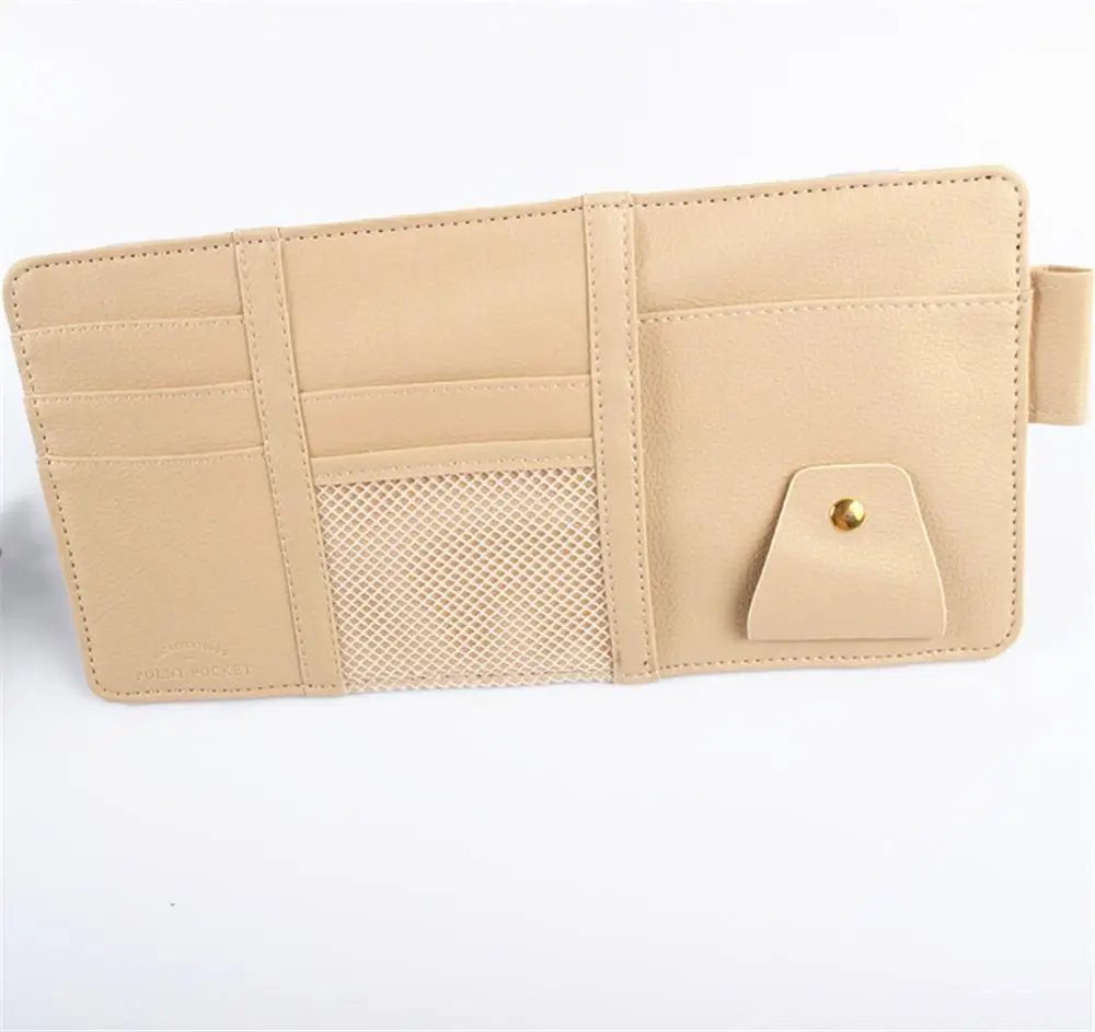 Beige Автомобильный стильный солнцезащитный козырек, сумка для хранения, многоцелевой автомобильный Органайзер, автомобильный держатель для хранения солнцезащитных очков, органайзер для карт, карман для билетов - Название цвета: Beige