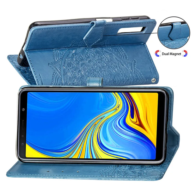 Кожаный чехол для Fundas Samsung Galaxy A7 2018 Coque A9 Капа тиснение флип кошелек телефона сумки