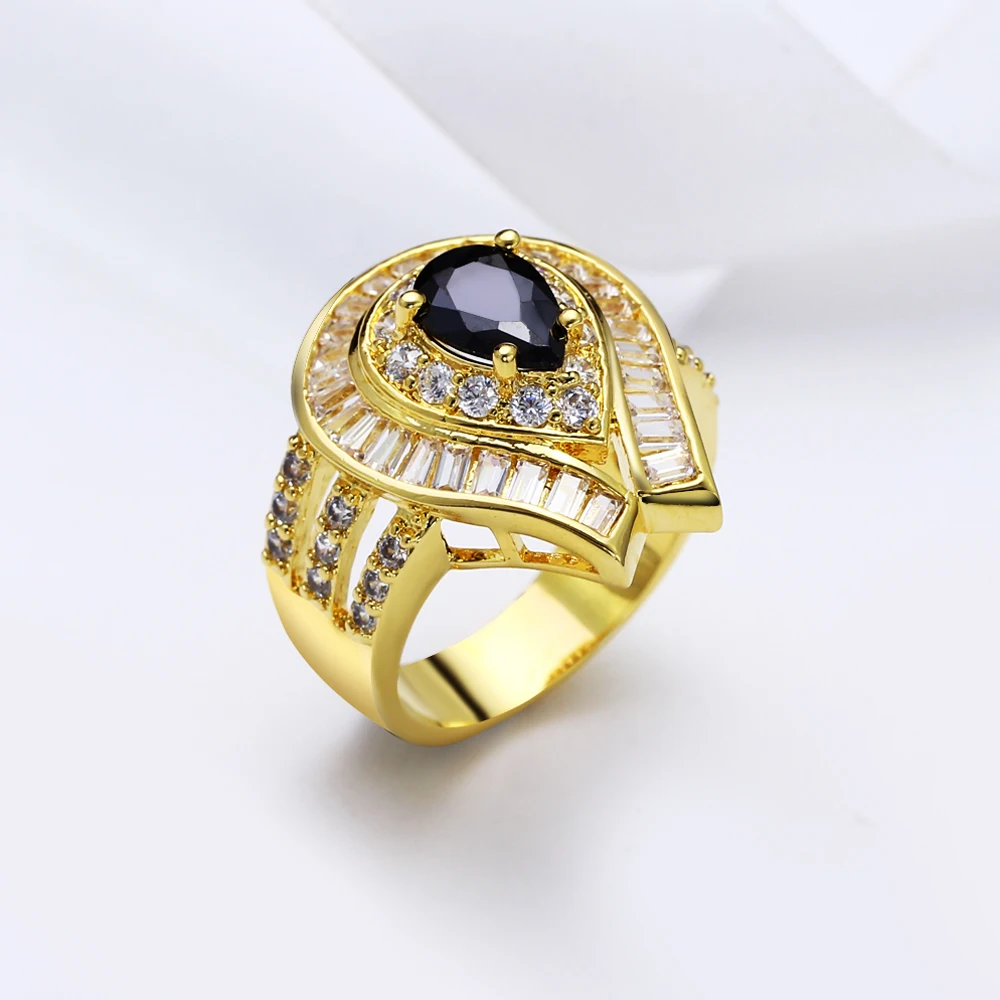 New Big Gold color rings Black/White Cubic Zircon Women's Female Luxury jewerly Top quality accessories | Украшения и