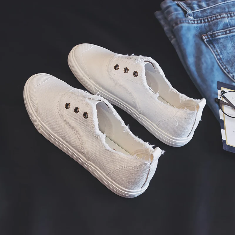 Лоферы женские однотонные Вулканизированная плоская ткань тканевые теннисные