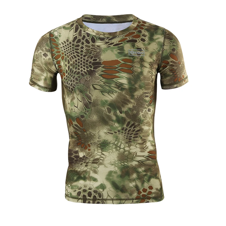 Green Short Летняя мужская камуфляжная тактическая рубашка с коротким рукавом, камуфляжная футболка, армейская Боевая быстросохнущая охотничья тенниска, военная одежда - Цвет: Green Short