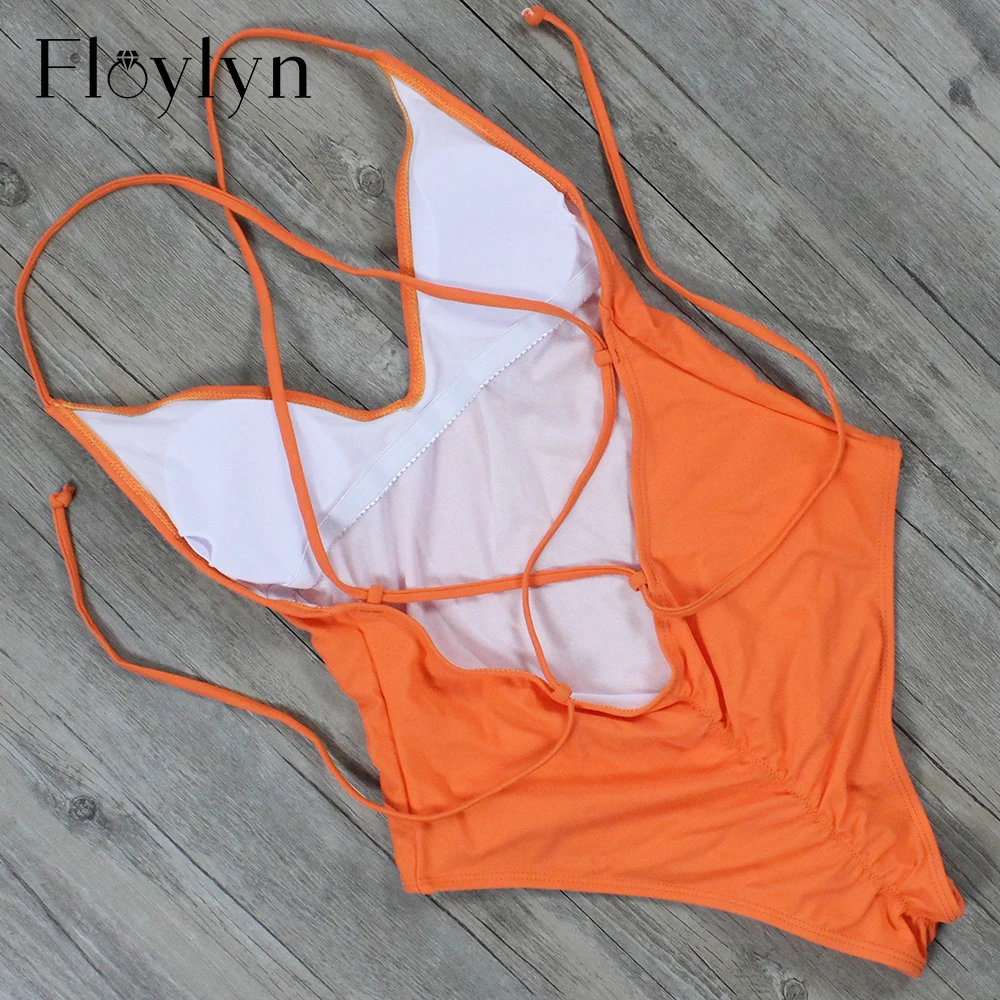 Floylyn сексуальный слитный купальник с открытой спиной Женский бандажный летняя