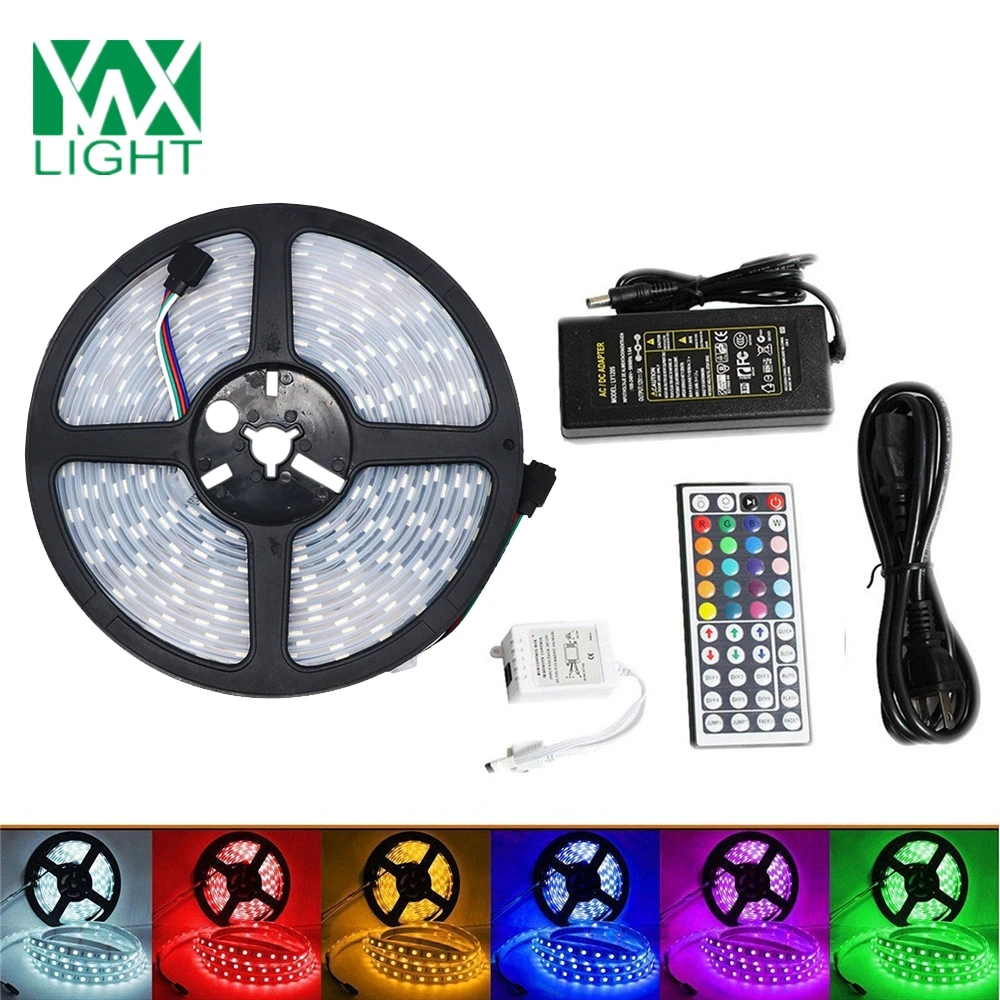 

5M Flexible LED Light Strips 5050 SMD IP 67 Waterproof RGB 72W LED Light Strip 44 Keys Remote Control 5A Adapter EU PLUG