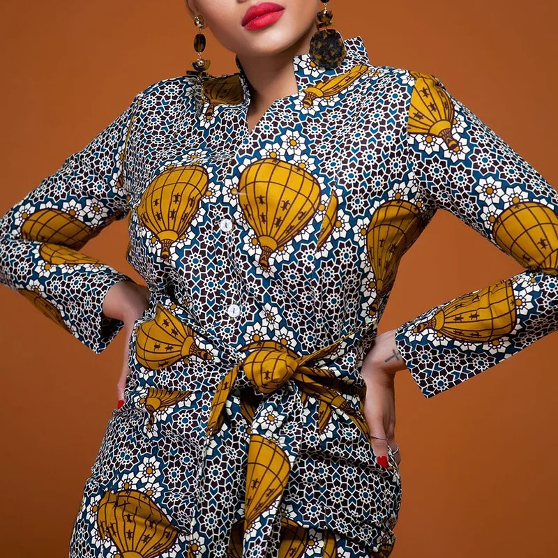 2018 элегантное ретро платье рубашка женское модное с принтом в африканском стиле