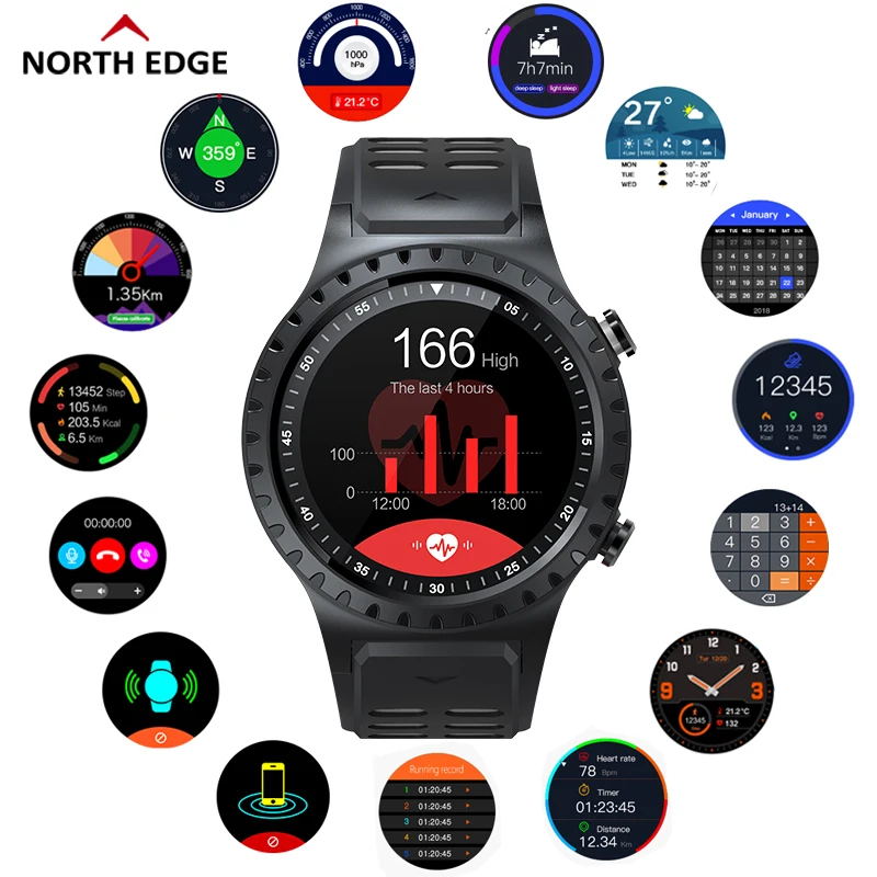 Умные часы North Edge для бега GPS Bluetooth звонки компас цифровые IP67 водонепроницаемые