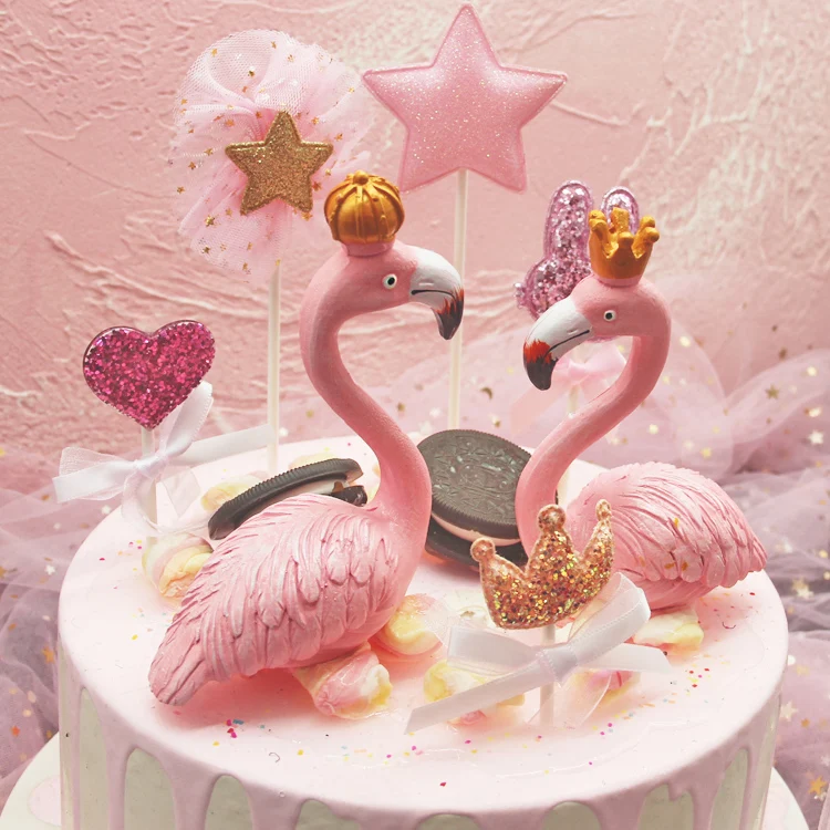 Modern Resin Cake Decoration Crafts Beautiful Pink Flamingo Swan Decorative Ornaments Home Livingroom Figurines Accessories | Дом и сад