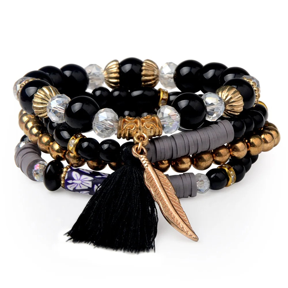 4 шт./компл. Винтажные Ювелирные изделия в богемном стиле красочный браслет с