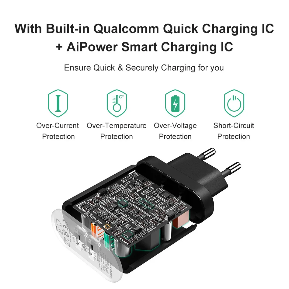 AUKEY Quick Charge 3.0 USB Phone Charger Travel Fast Wall for Samsung S9 S8 iPhone 8 X plus iPad Xiaomi power bank | Мобильные