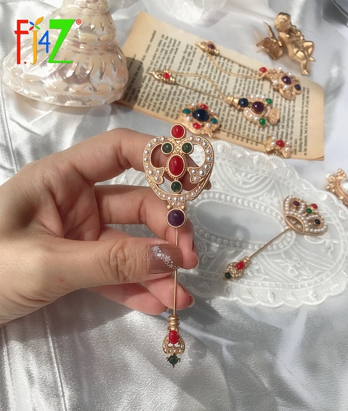 F. J4Z, модные антикварные броши, великолепный камень из смолы, искусственный жемчуг, женские шпильки, новинка, женские массивные ювелирные изделия для костюма, брошь