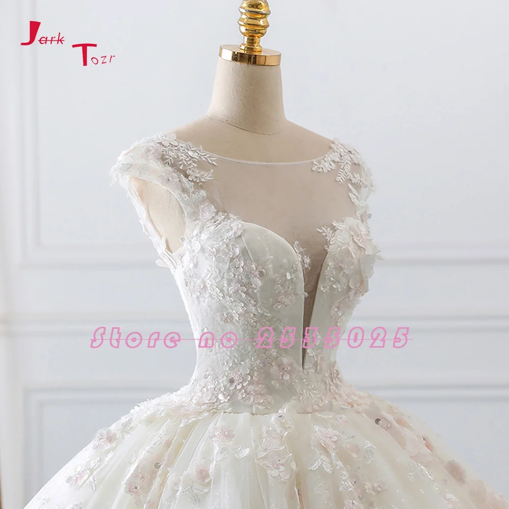 Jark Tozr Robe De Mariee Cap Sleeve Beading Sequins Appliques Lace Flowers Princess Ball Gown Wedding Dresses Plus Size Gelinlik | Свадьбы и