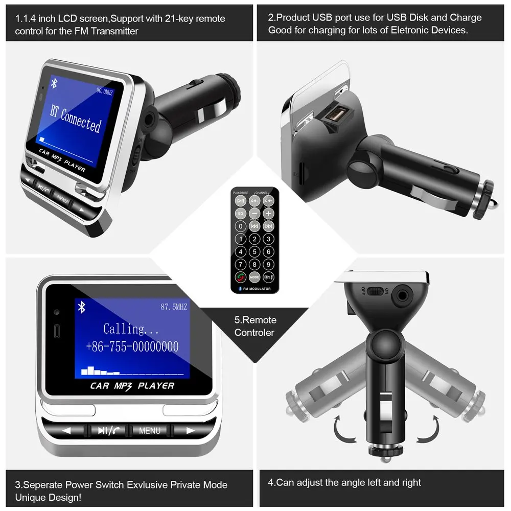 1," lcd Автомобильный MP3 FM передатчик модулятор Bluetooth Handsfree Музыка MP3 аудио плеер с пультом дистанционного управления Поддержка TF карты/USB