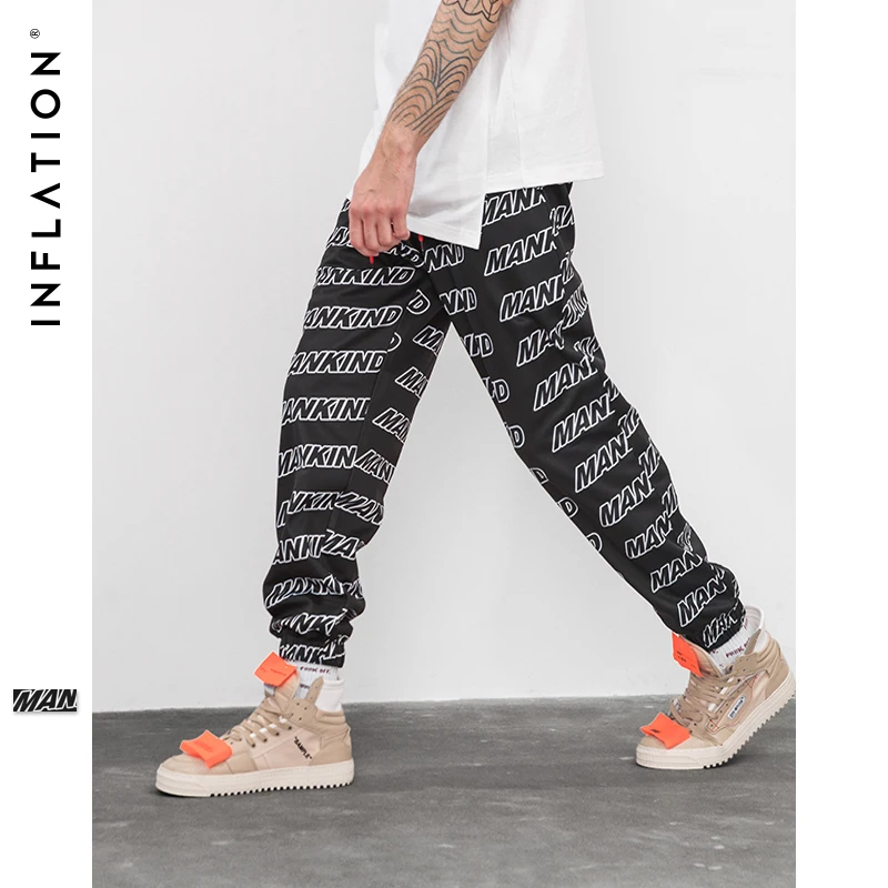 Инфляция с принтом букв для девочек эластичный пояс трек Штаны мужские модные и