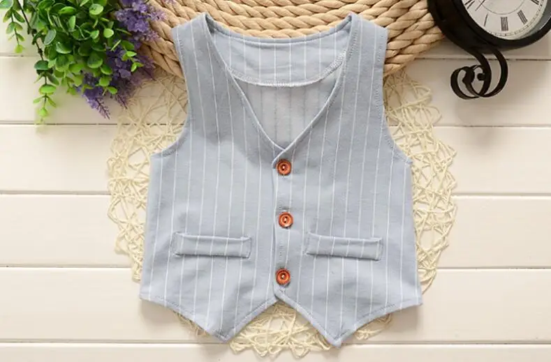 Spring Autumn New Boys Kids Clothes British Gentleman Style 3PCS Striped Vest + Printed Shirt Pants Boy Suits Formal | Детская одежда и