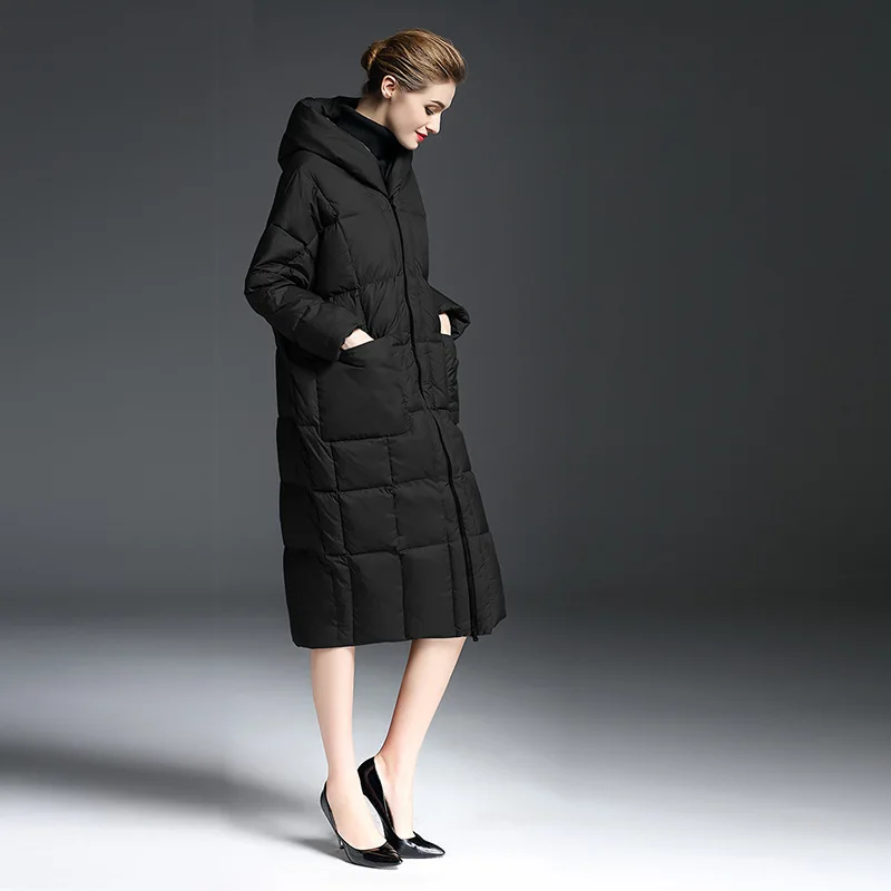Европейская мода 2017 зимняя куртка для женщин х длинный свободный стиль пуховик с