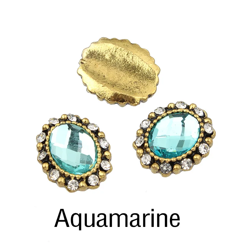 Aquamarine 10 шт Разноцветные овальные сетки Стразы для ногтей дизайн 3d Золотой сплав блестящие ногти со стразами аксессуары DIY Металл для ногтей Инструменты - Цвет: Aquamarine