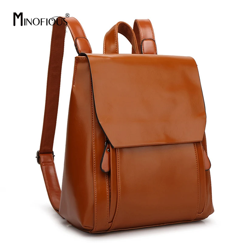 Brown MINOFIOUS женский рюкзак из натуральной кожи масло Воск Корова школьная сумка винтажные Водонепроницаемые кожаные рюкзаки Новые модные Универсальные Сумки - Цвет: Brown