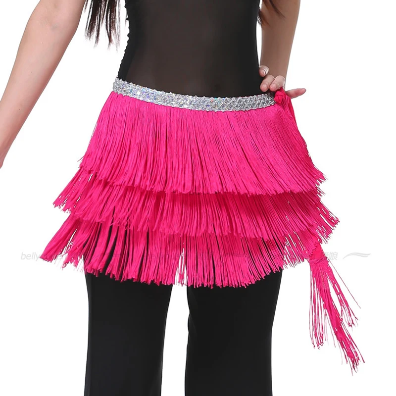 Women Belly Dance Tassel Hip Scarf 3 Layers Belt Tribal Latin Profesional Female Clothes Dancewear 12 Colors | Тематическая одежда