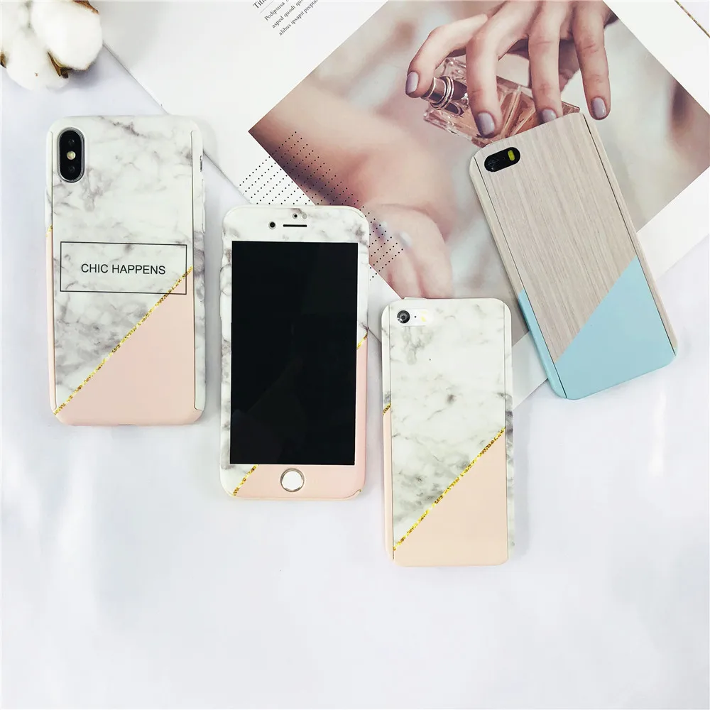 Мода Сращивания Мрамор вен чехлы для IPhone 8 плюс CHIC происходит буквальное 360