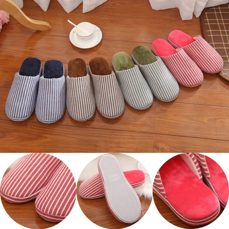 Осень зима теплая бархатные мягкий хлопок тапочки женщины пары главная полосы не