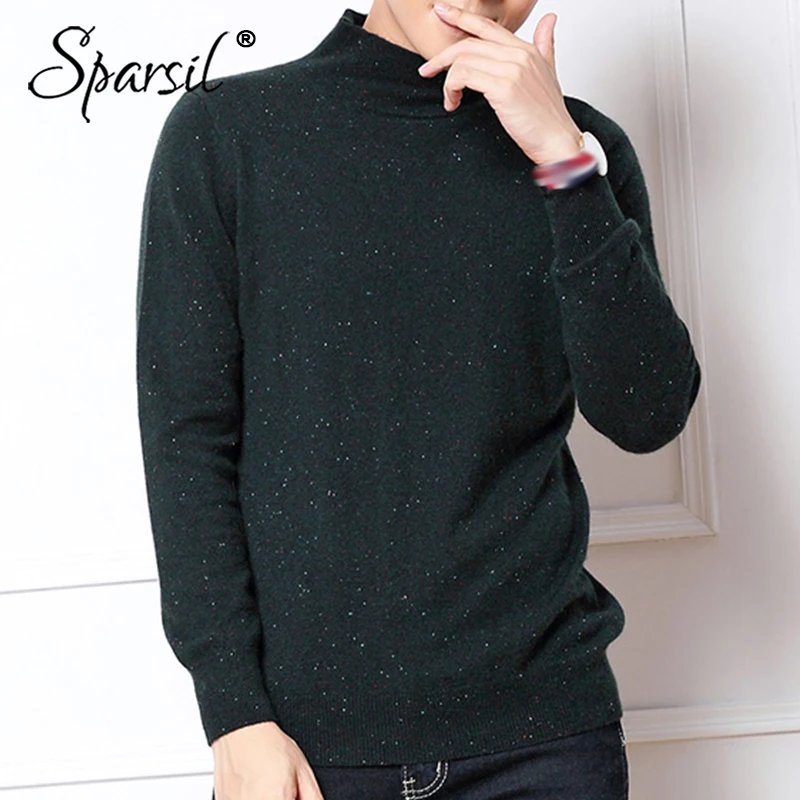 Sparsil Men Winter Angora Knitted Sweater Autumn Half Turtle Neck Pullover Knitwear Classic Simple Solid Male Jumper Sweaters | Мужская