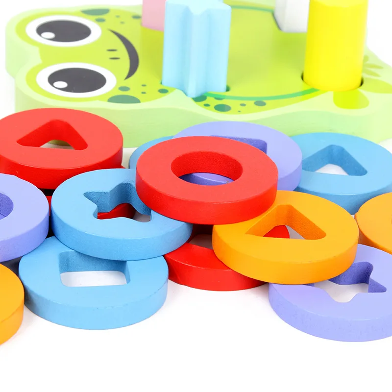 Деревянная головоломка игрушка форма лягушки столб многоцветные и формы детские