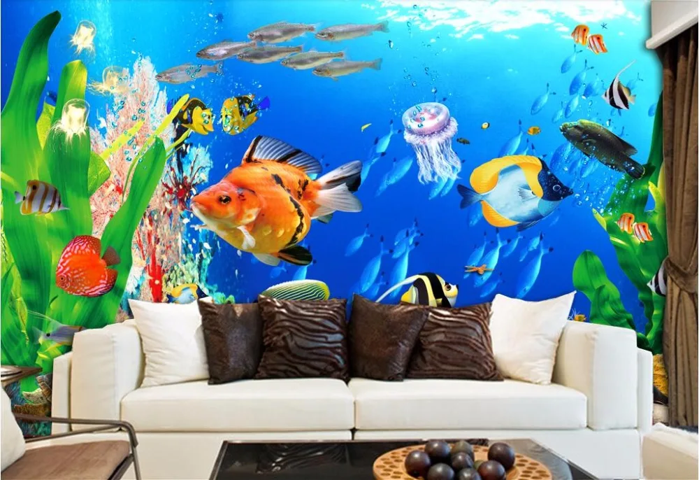 Фотообои на заказ 3d обои для комнаты морская рыба медуза водоросли живопись