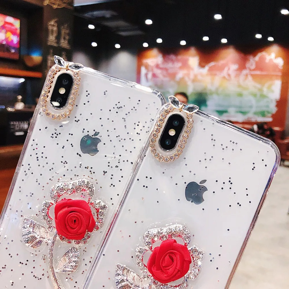 Для iphone XS MAX XR X 10 7 8 plus прозрачный блеск Роза крышка чехол Чехол для 6 S 6S Чехлы |