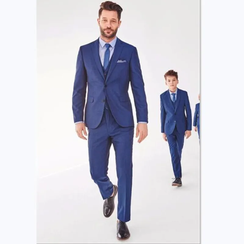 Custom Men's Suit Navy Blue Father And Son Matching Slim Fit Wedding Prom Dinner For Groom Tuxedos Best Man Attire | Мужская одежда
