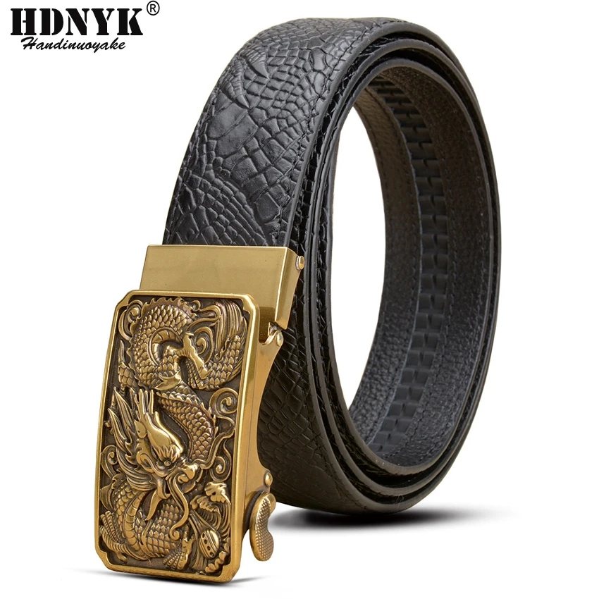 New Full Grain Leather Brand Dragon Designer Automatic Buckle Men's Belt  Genuine Leather Belt Silver Golden Belts for Men