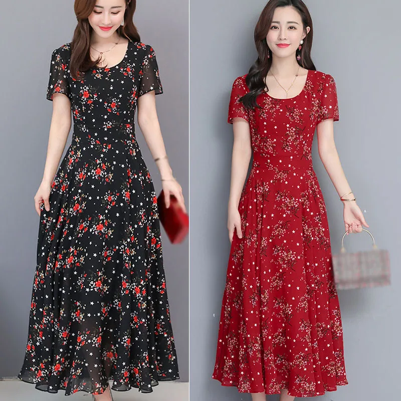 Женское платье с круглым вырезом и коротким рукавом высокой талией повседневное