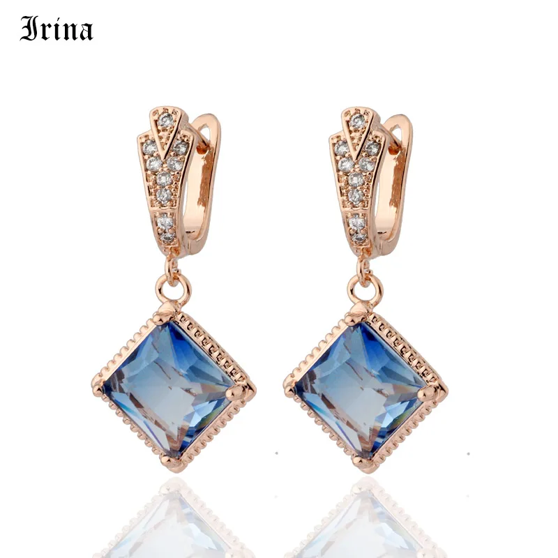 Женские квадратные серьги с кристаллами Irina вечерние подвески из розового золота