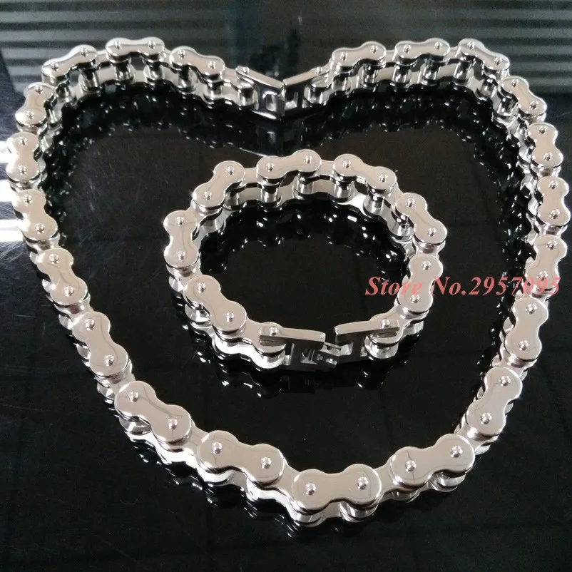 

Fate love 316L Stainless Steel Bracelet Necklace Set American Style Hip Hop Big Heavy Cool Bike Chain Men's Jewelry