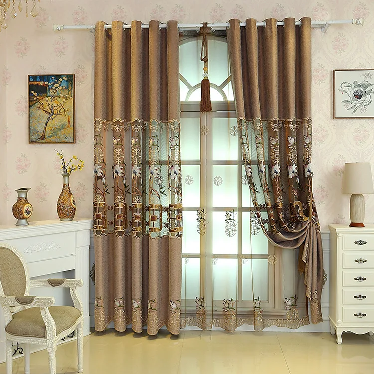 Современные плюшевые шторы с вышивкой в китайском стиле для гостиной столовой