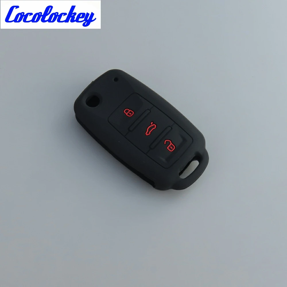 Cocolockey силиконовый чехол для ключа автомобиля для VW golf jetta для Skoda Yeti Superb Октавия Рапид для сиденья Леон Ибица 3 кнопки дистанционного управления - Название цвета: black withredbutton