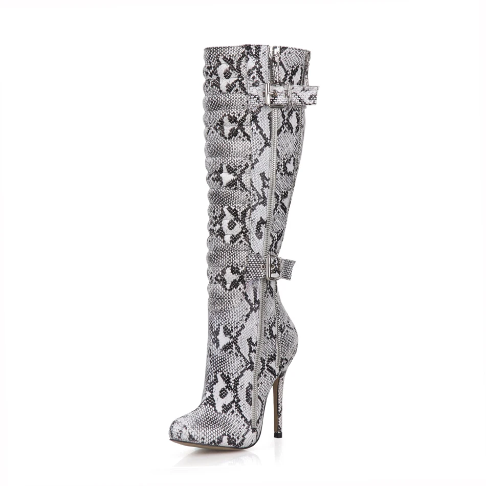 CHMILE CHAU Sexy Party Shoe Women Thin Stiletto High Heel Buckle Zipper Pleated Ladies Knee-High Boots Zapatos Mujer 0640CBT-Y5