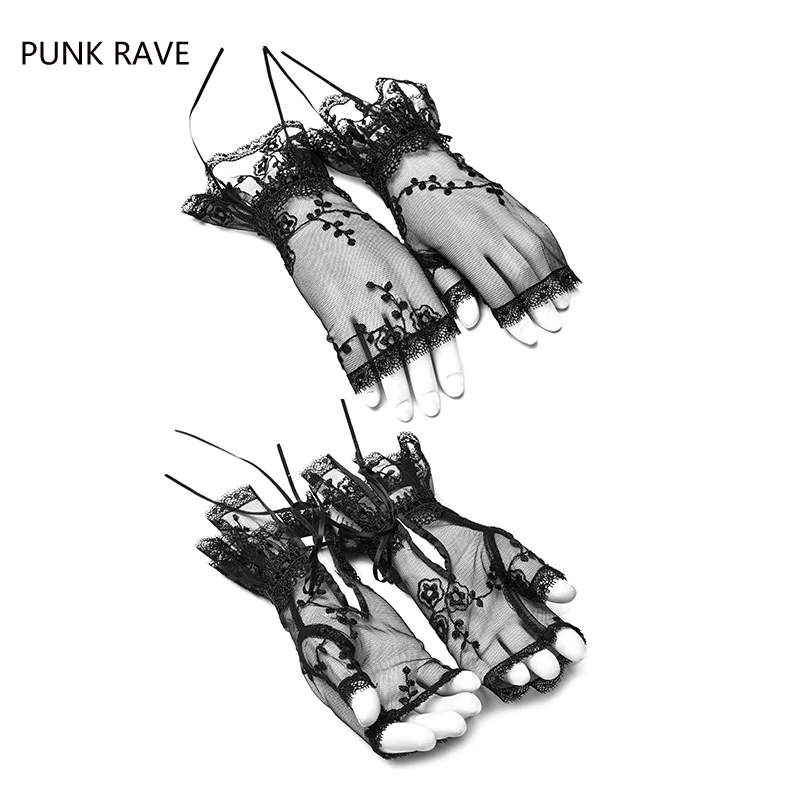 Женские кружевные перчатки в стиле панк черные повседневные винтажные с
