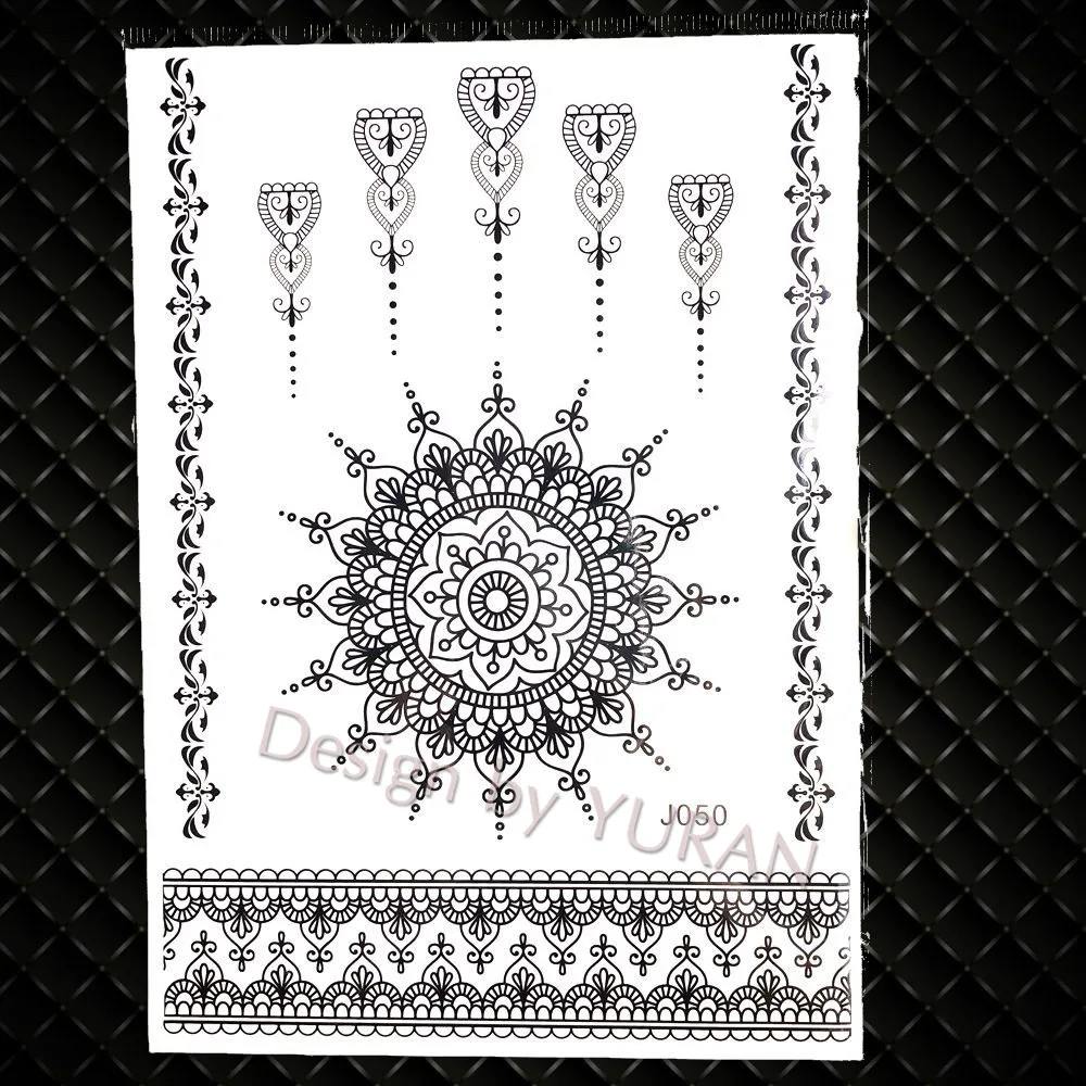 GBJ050 Черный серьги Henna Mandala цветок хны Племенной временная татуировка цепи КИТ Для женщин девочек татуировки золотого и серебряного кружева Водонепроницаемый поддельная татуировка на руку Saturna - Цвет: GBJ050