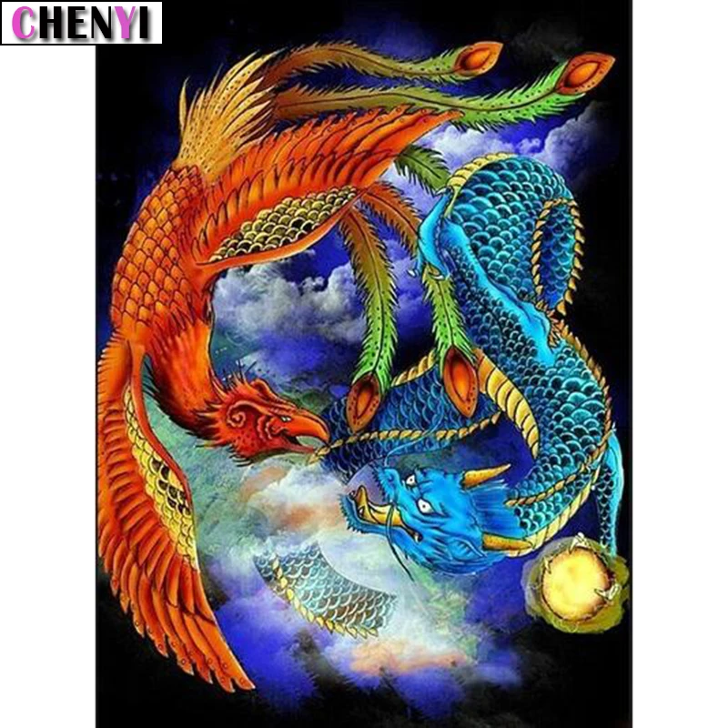 Алмазная 5D Вышивка CHENYI полноразмерная картина с драконами и фламинго вышивка