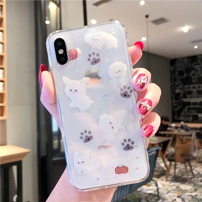 Funny Sun Clouds Graphic Glitter Phone Cases for iPhone X 6 6S 7 8 Plus XR XS Max Girly transparent epoxy Soft Back Cover |