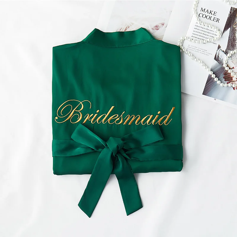 green Bridesmaid Халат для невесты и подружки невесты, Элегантная пижама для невесты, сексуальный женский халат из вискозы, халат, кимоно, Шелковый банный халат для сна, для отдыха - Цвет: green Bridesmaid