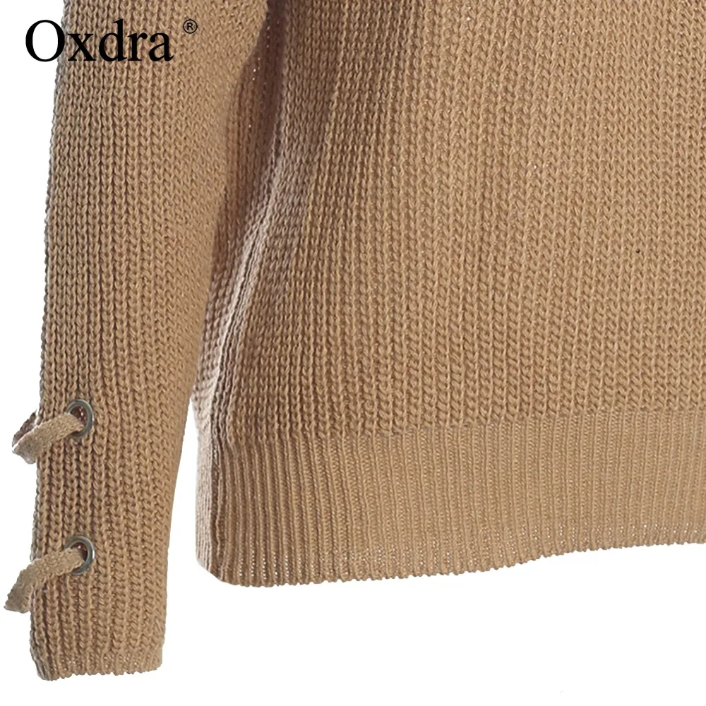 Oxdra 2018 осень-зима Свободные Твердые вязать свитера с v-образным вырезом на