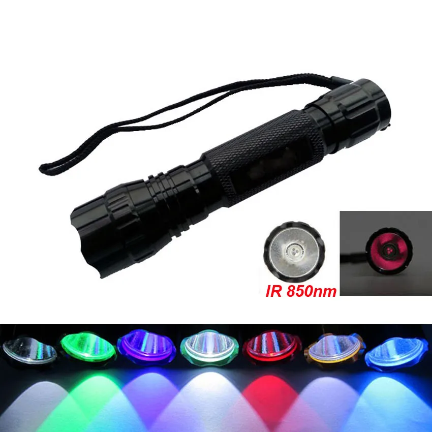 501B фонарик IR 850nm белый зеленый синий красный свет Q5 L2 LED 18650 охотничий фонарь с