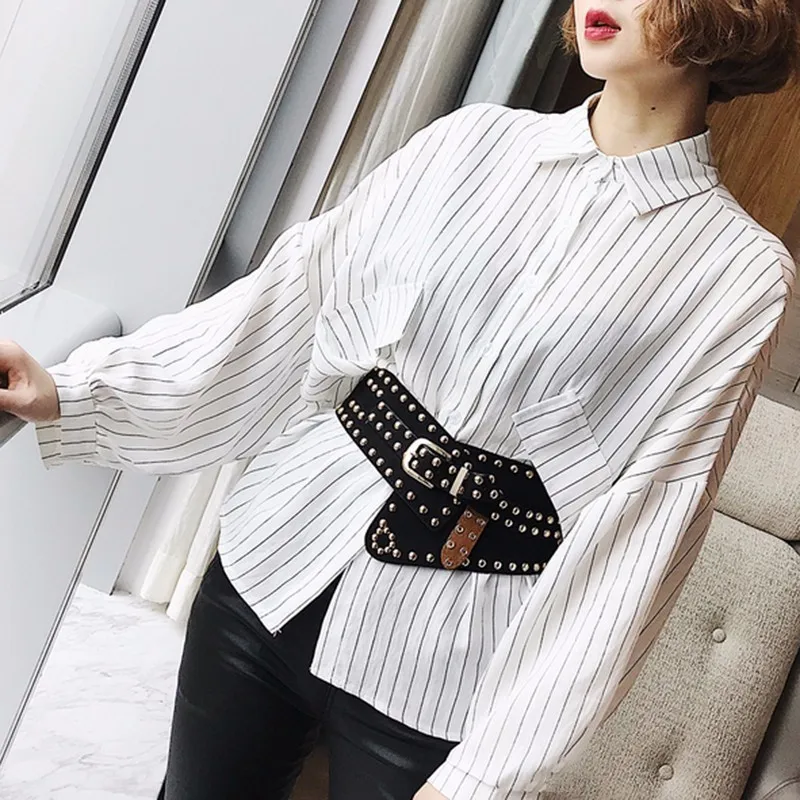 black TWOTWINSTYLE, широкий пояс с заклепками для женщин, Необычные ремни, женские,, Весенняя мода, Харадзюку, широкий пояс - Цвет: black