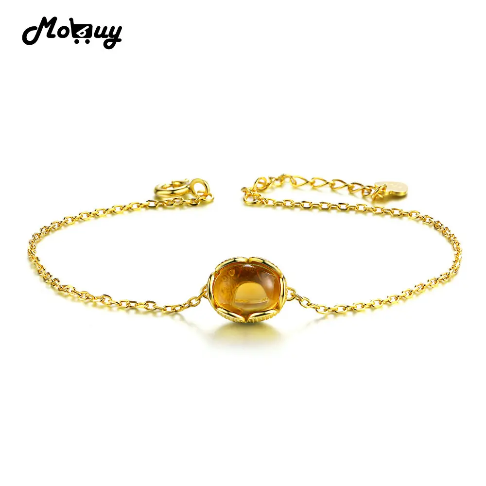 MoBuy MBHI046 Oval Natural Gemstone Citrine Bracelets &amp Bangles 925 Sterling-Silver-Jewelry Yellow Gold Fine Chain For Women | Украшения