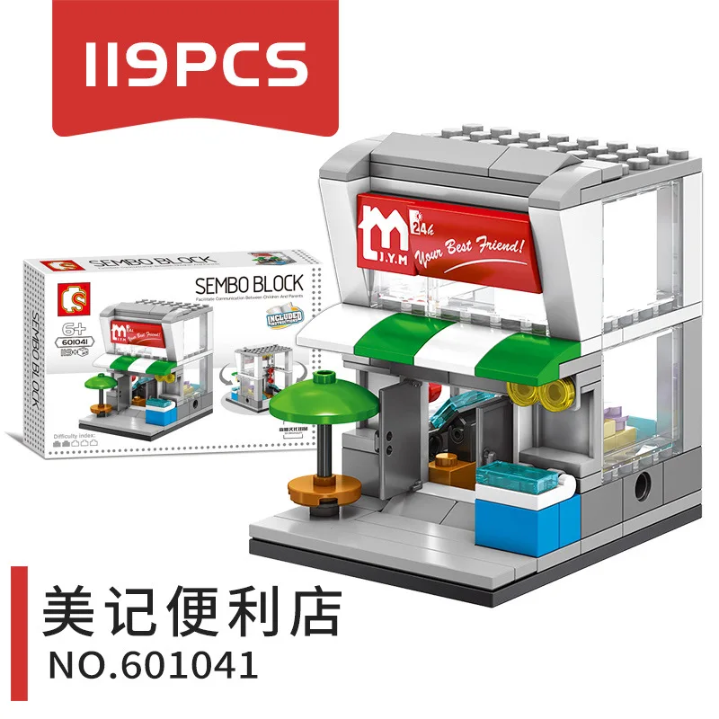601041 no box Блоки sembo Mini Street Shop Строительные кирпичи милый микро магазин модель супер рынок Развивающие детские игрушки забавные подарки для детей - Цвет: 601041 no box